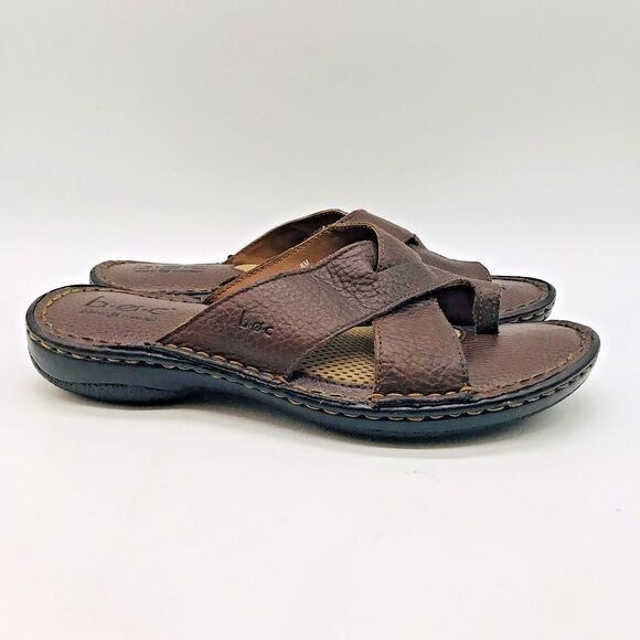 B.Ø.C Born Concept Brown Leather Sandals Women's 8M Cross Toe Strap Slip On Shoe - Picture 1 of 13